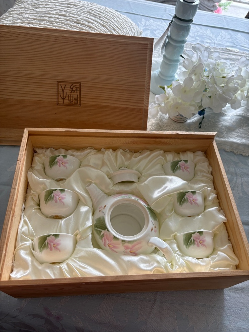 Floral Porcelain Tea Set with Pink Blossom. Collectible